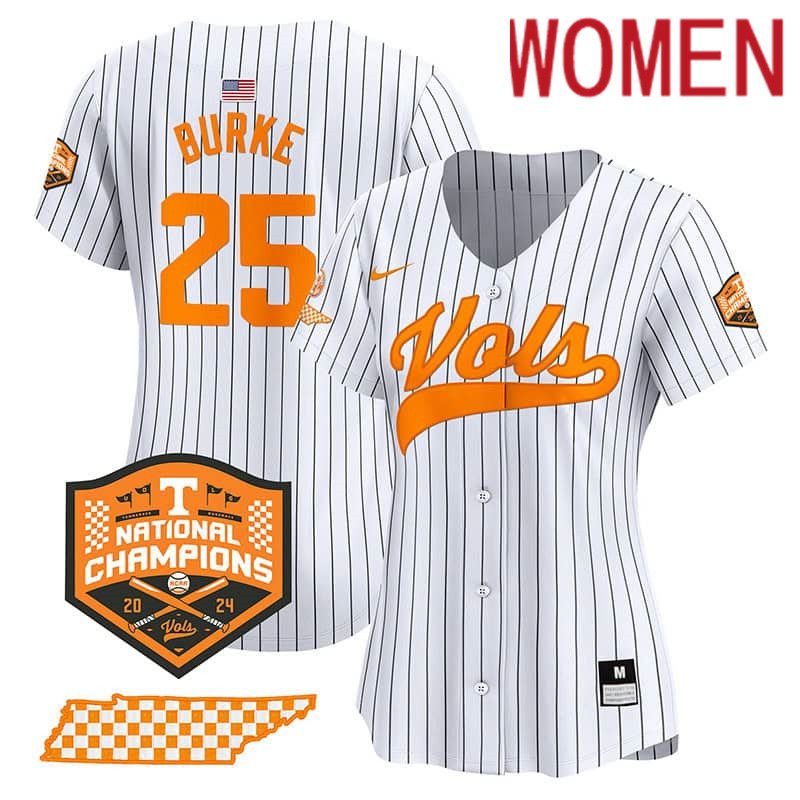 Women Tennessee Volunteers #25 Burke White Stripe 2024 Nike Champions Vapor Premier Limited NCAA Jersey->women nfl jersey->Women Jersey